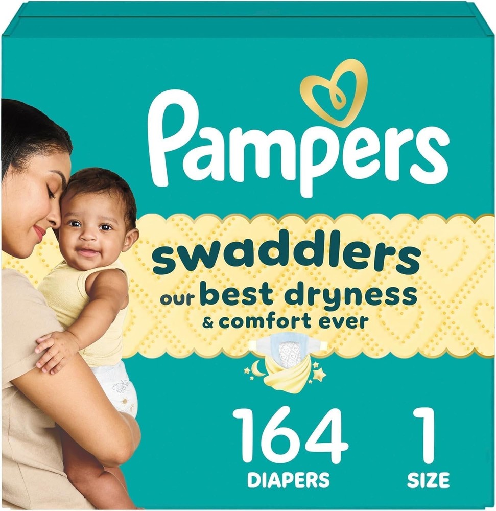 Pampers Swaddlers Diapers, Size 1 (8-14 lbs), 164 Count, 1, White