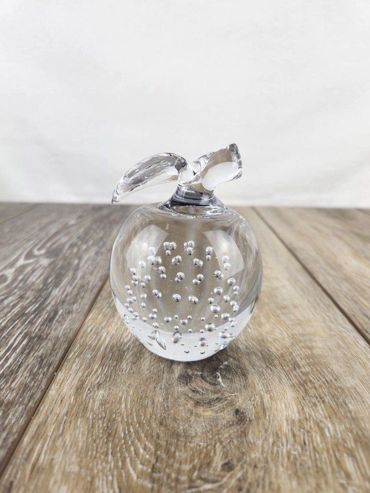 Vintage Crystal Apple Controlled Bubble Paperweight - Elegant Glass Paperweight