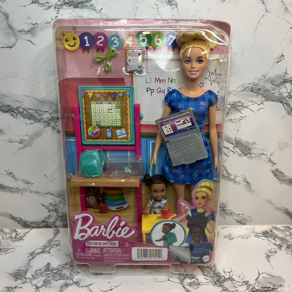 Barbie Careers Teacher Playset with Blonde Fashion Doll, 1 Toddler Doll DAMAGED