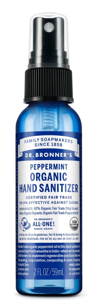 Dr Bronners Peppermint Organic Hand Sanitizer Spray 2oz Alcohol-Free