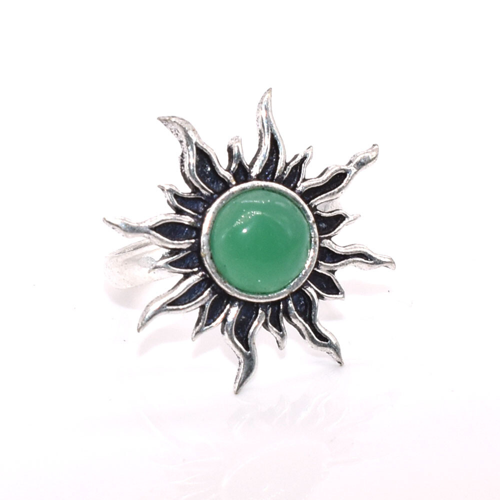 Sun Design Green Onyx Gemstone Jewelry Christmas Sale Ring Adjustable M440-image