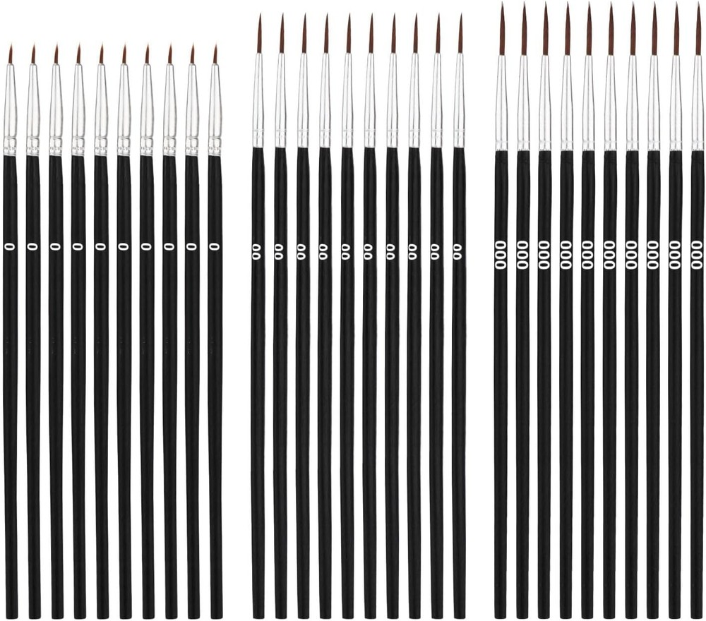 30pcs Fine Detail Paint Brushes 6 Inch Black with Ultra-Fine Tips