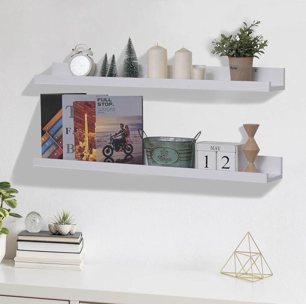 Necineci 35.4 Inch White Floating Wall Shelves Set of 2