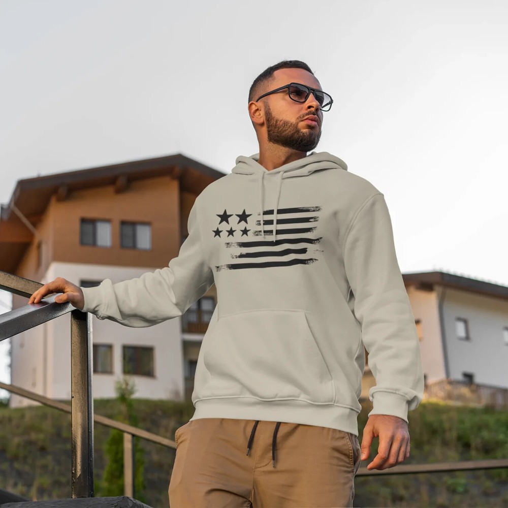Patriotic USA Star Flag Design Men's Hooded Sweatshirt: Stylish & Comfortable