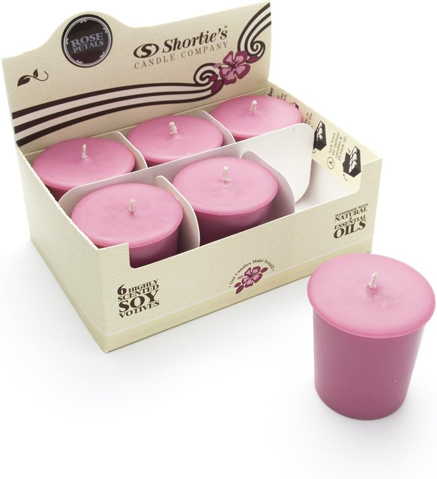 Scented Pink Rose Petal Soy Votive Candles - 6 Pack with Natural Fragrance Oils