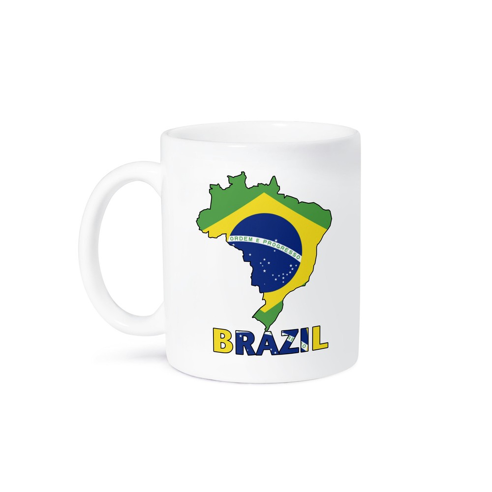 Brazilian flag map and letters of Brazil printed mug by 3dRose