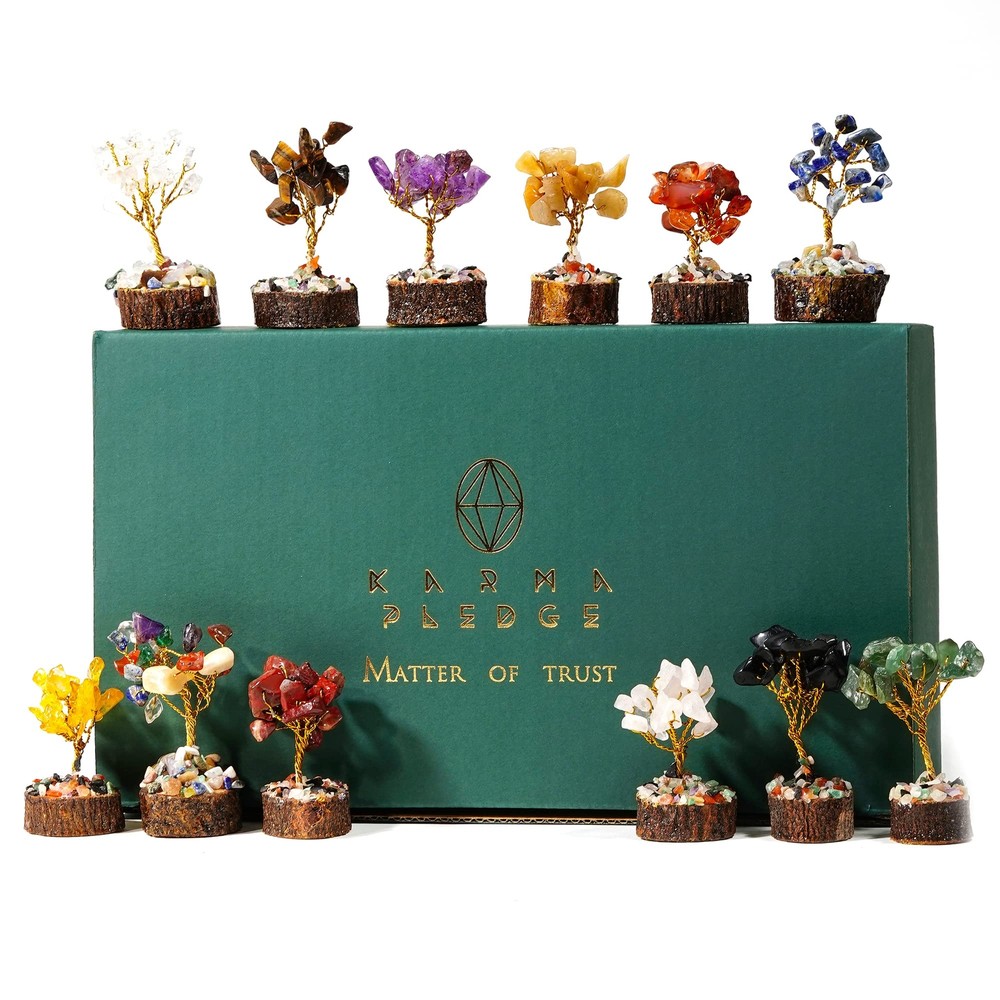 Crystal Tree Gifts for Women, Set of 12 Handcrafted Tree of Life Chakra Heali...