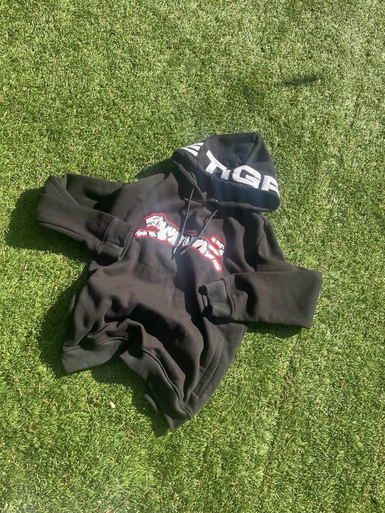 Le Tigre Men's Chenille Embroidered Tiger Logo Hoodie Sweatshirt - Black