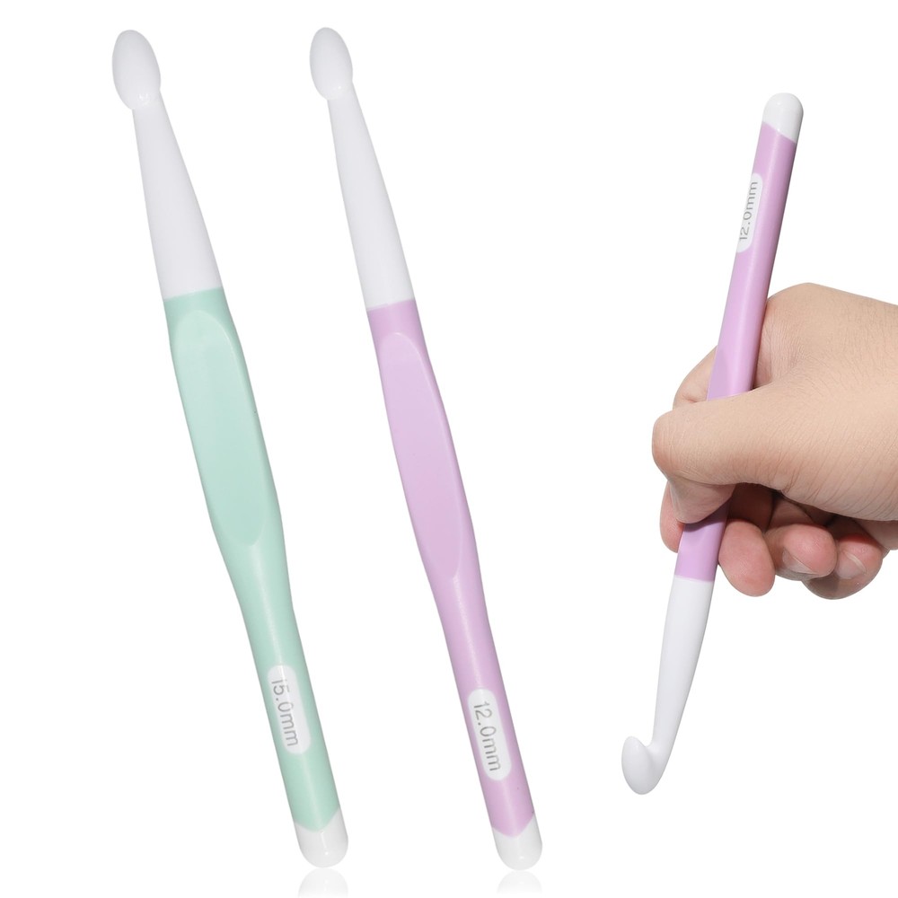 2-Piece Large Crochet Hook Set - 12mm & 15mm, 7.87 Inch Ergonomic Handles