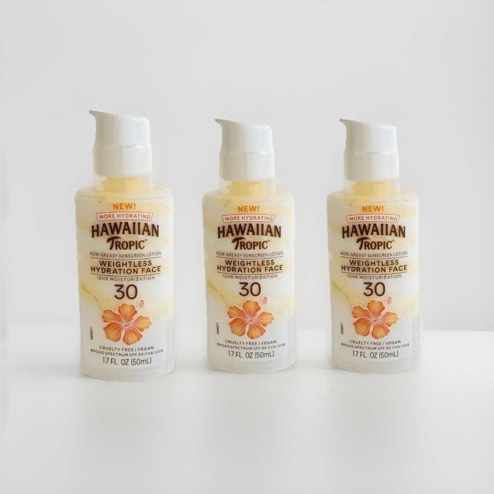 3X Hawaiian Tropic Silk Hydration Weightless Sunscreen Face Lotion SPF 30 NO CAP