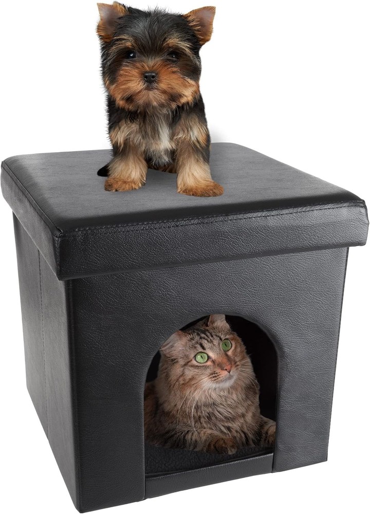 Cat House Collapsible Multipurpose Small Dog/Cat Ottoman W/ Footrest Cushioned
