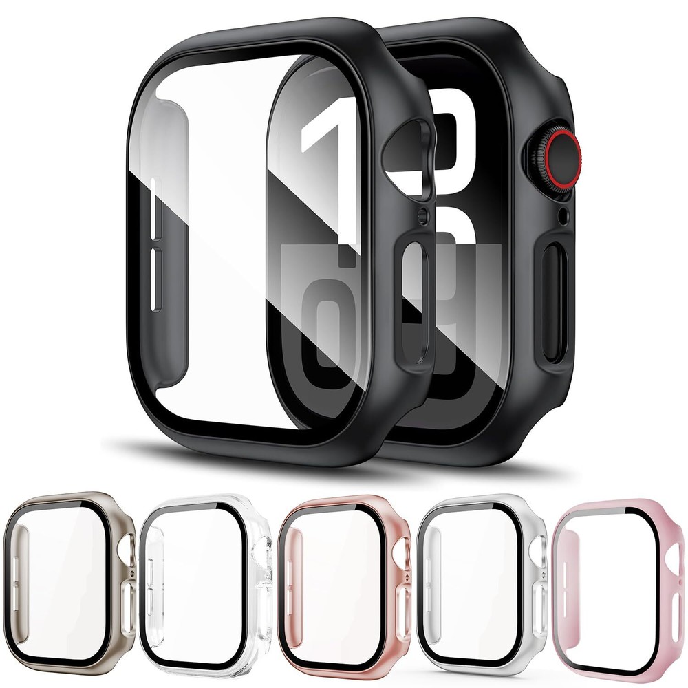 Gvoudeg 6 Pack Case with with Tempered Glass Screen Protector for Apple Watch Se