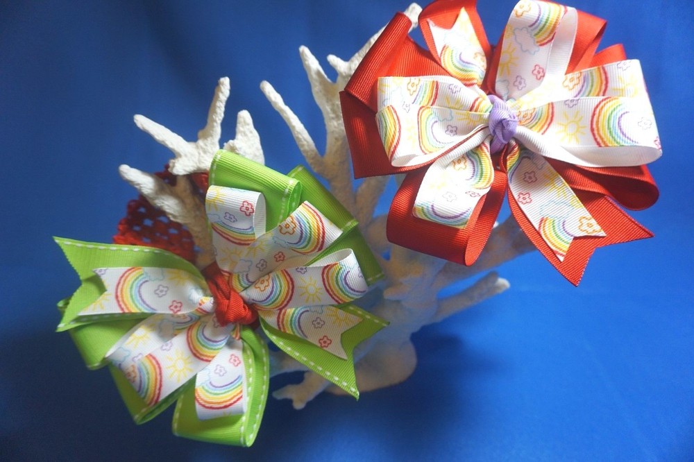 Rainbow Crochet Waffle Headband Bow for Baby Girls-image