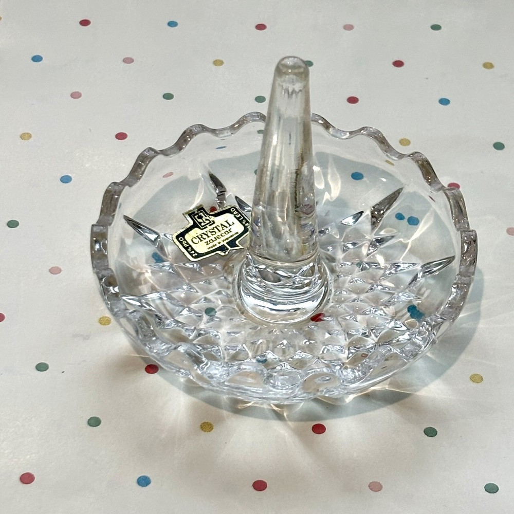 ZAJECAR 24% Lead Crystal Ring Holder Jewelry Dish Yugoslavia 3.5”
