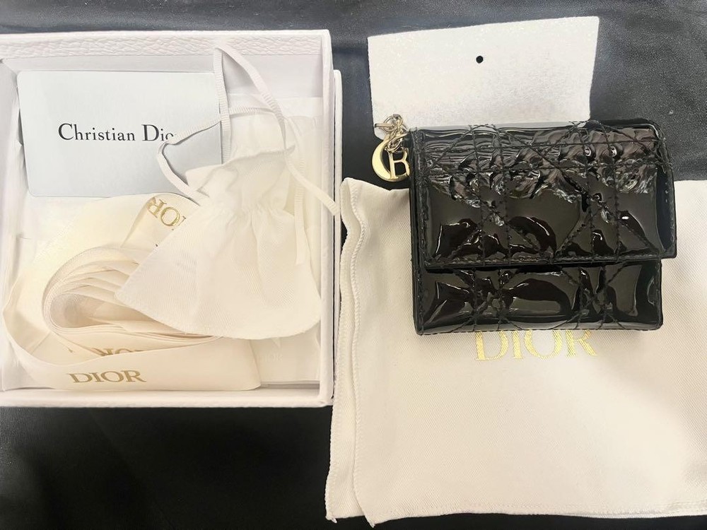 Dior Tri-Fold Wallet Black Canage Leather Unused