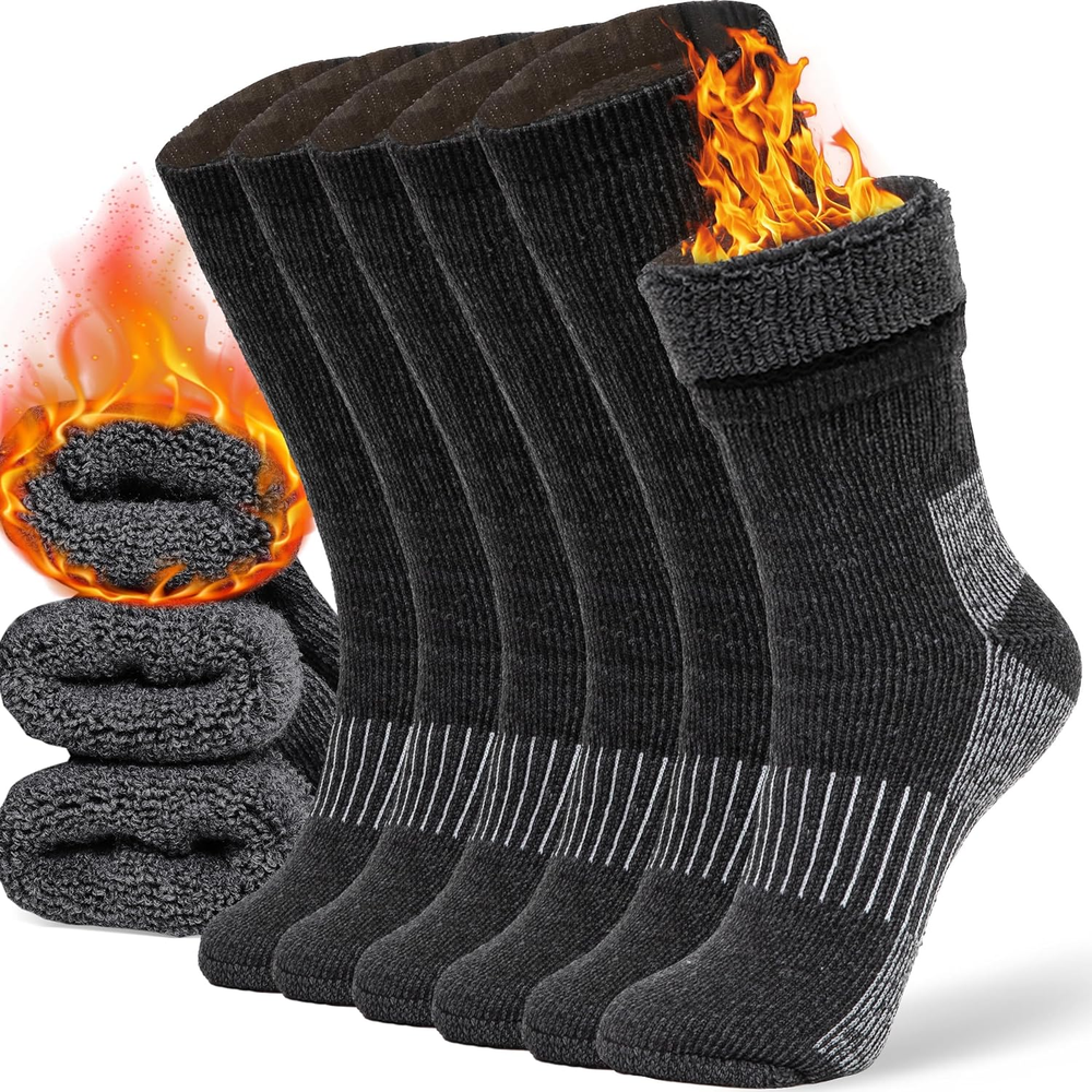 3 Pairs Thermal Unisex Merino Wool Socks Insulated for Winter Boot Socks