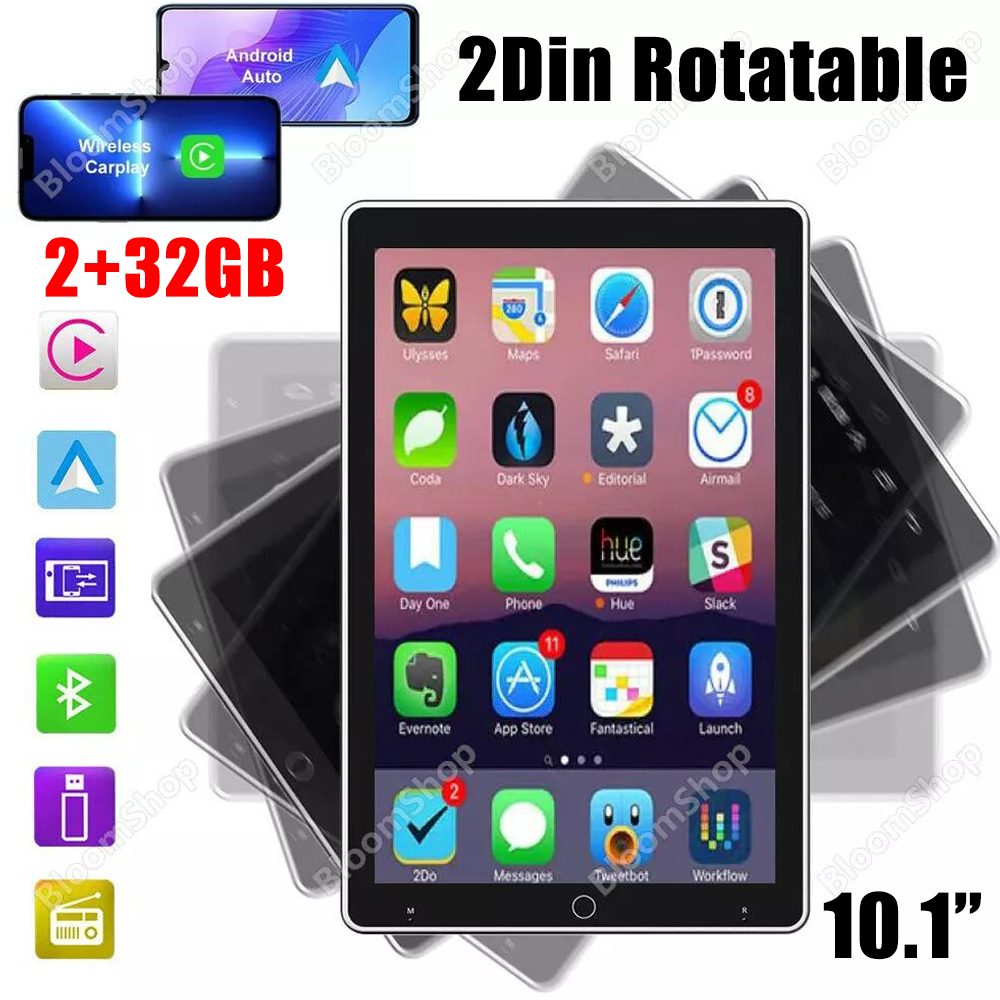 10.1 Inch Android 13 2DIN Car Stereo with Rotatable Screen CarPlay GPS WiFi