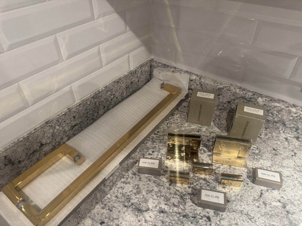 Glass Warehouse Shower Door Handle,  Hinged Polished Brass Hardware