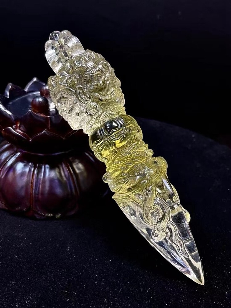 0.88LB Natural Citrine Quartz Hand Carved Crystal Skull with Reiki Healing Obelisk for Energy and Wellness