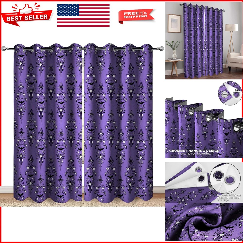 Haunted Mansion Blackout Curtains 2 Panel Set - Gothic Halloween Decor 52x84