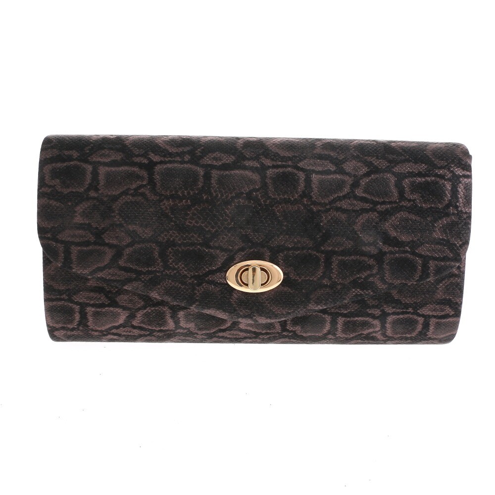 New Black Brown Leatherette Snake Pattern Clutch Evening Bag WYQ140-BRW