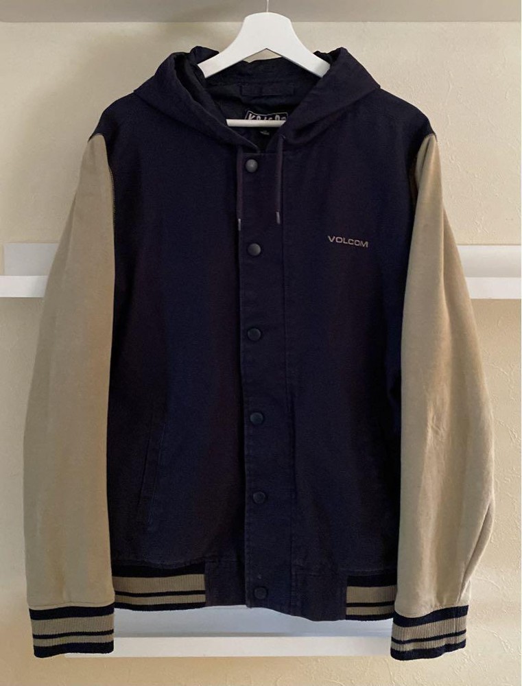 Volcom Stadium Jacket Hoodie Size L Herringbone Cotton Sweat Arm Used
