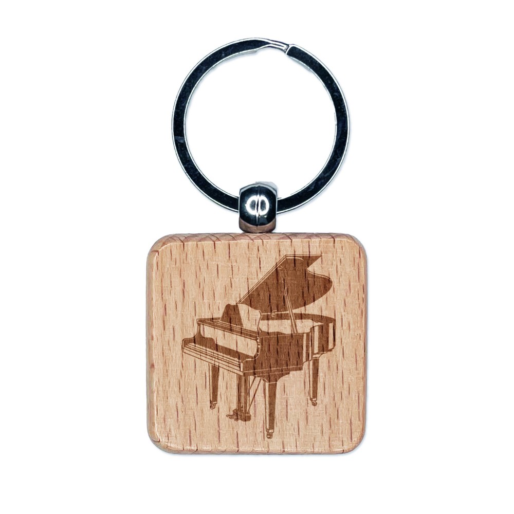 Engraved Grand Piano Wooden Keychain Charm for Music Lovers