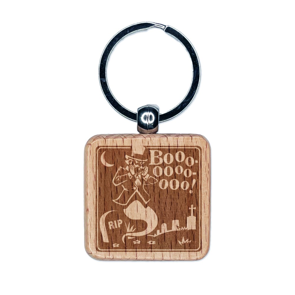 Spooky Ghost Boo Engraved Wooden Halloween Keychain Charm  