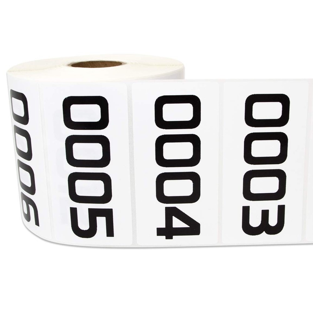 Consecutively Numbered Stickers [0001-1000] - 1 Roll, White: 0001 to 1000