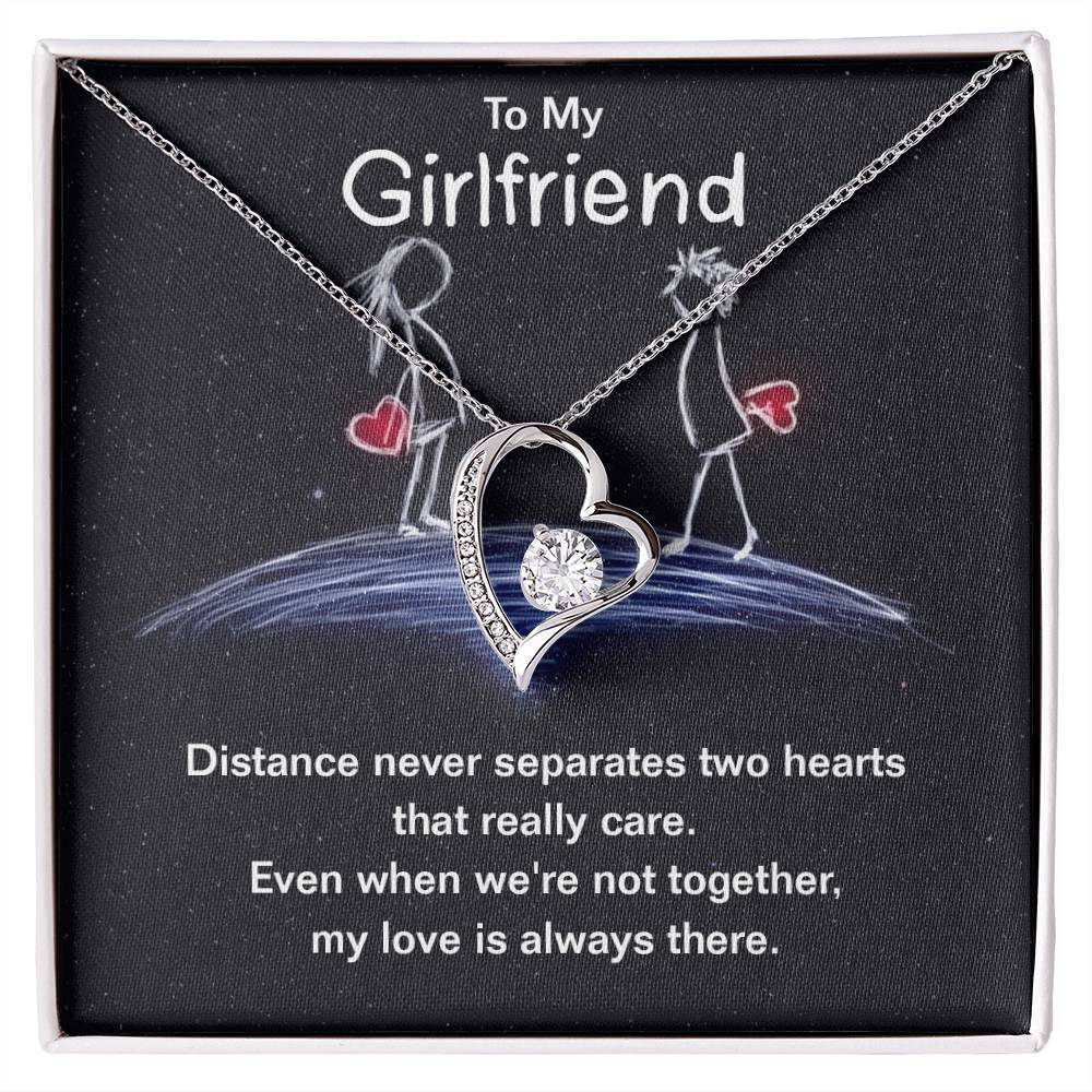 Girlfriend - Distance Never Separates Two Hearts Heart Necklace Gift