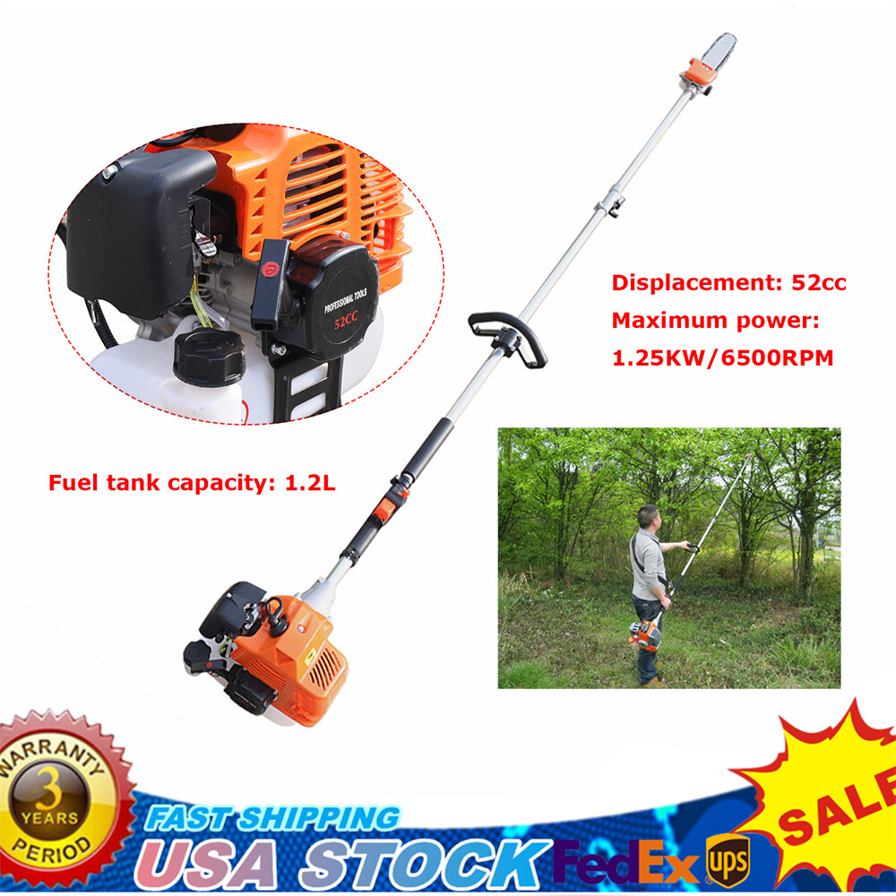 52CC Pole Saw Gas Powered 2-Stroke Chainsaw Tree Trimmer Extension Hedge Trimmer