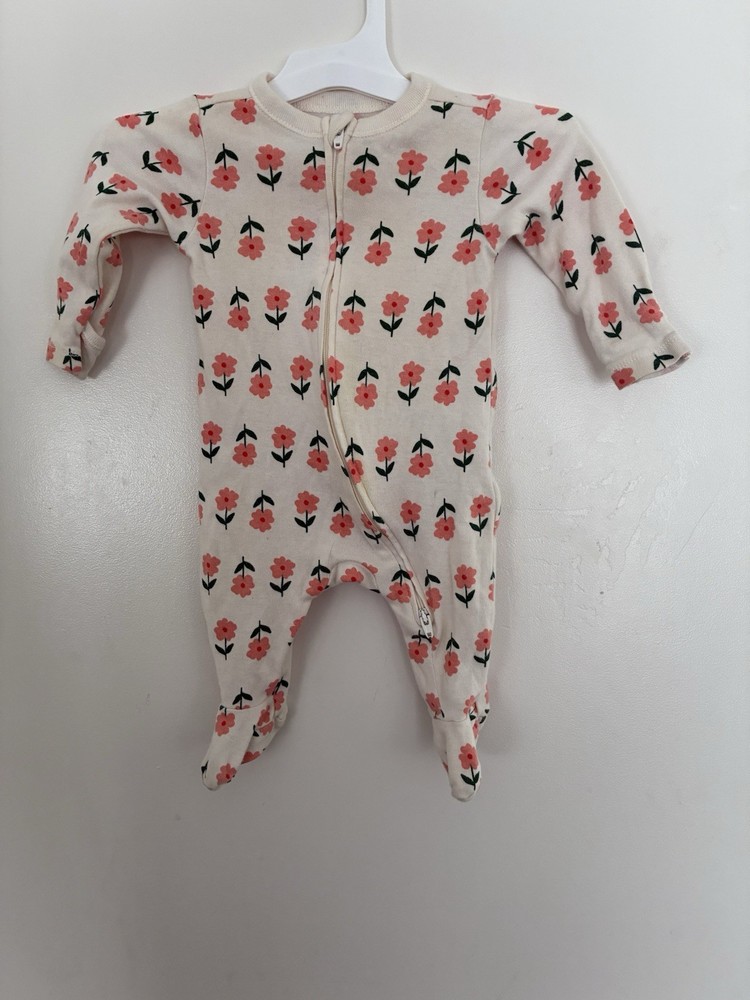 Old Navy Baby Girls Pink Floral 100% Cotton 2-Way Zipper Mittens 1-Pc Cream 0-3M