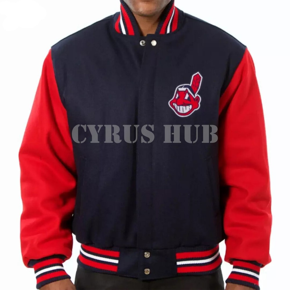 Cleveland Indians Varsity Jacket - Navy Blue & Red Wool Letterman Style Jacket