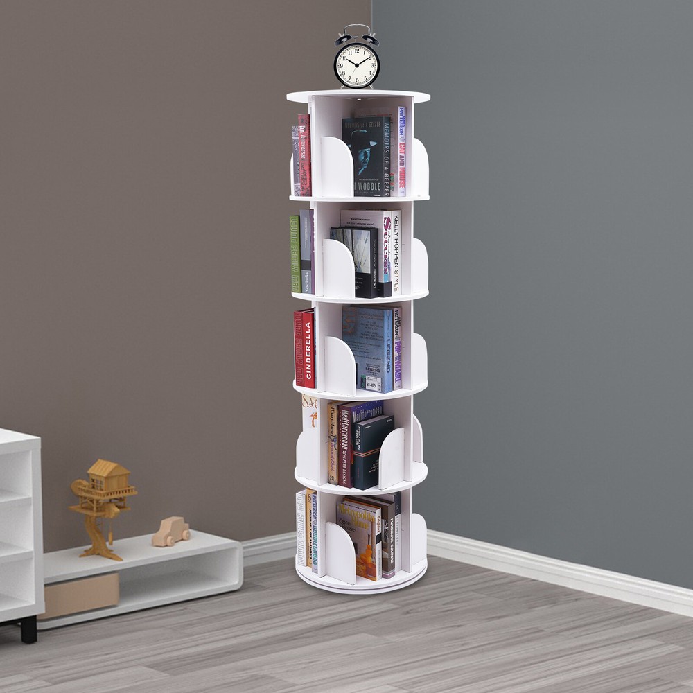 360-Degree Rotating 5-Tier Freestanding Bookshelf Display Rack