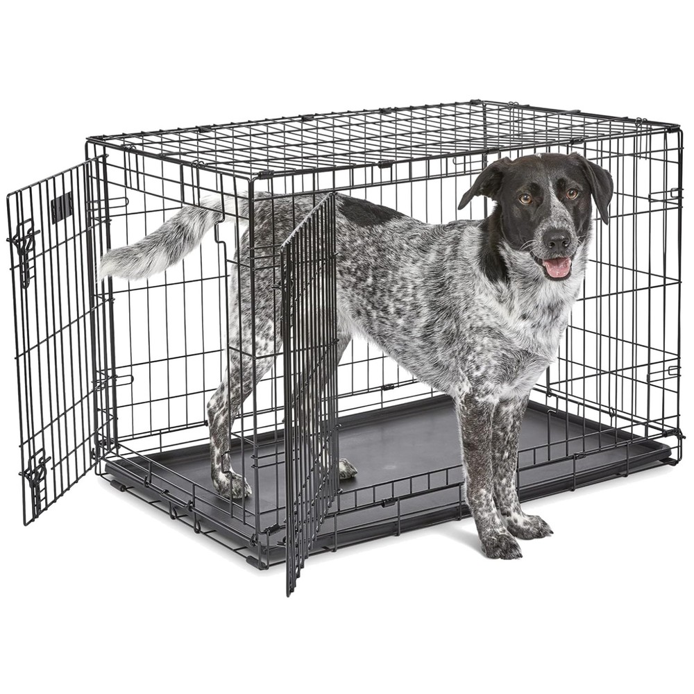 iCrate Double Door Dog Crate with Leak-Proof Pan and Adjustable Divider for Safety