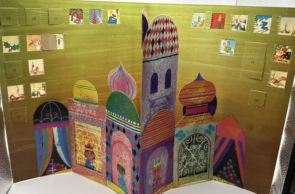 Vintage 3D Folding Advent Calendar 1970s Onion Domed Buildings Please Read