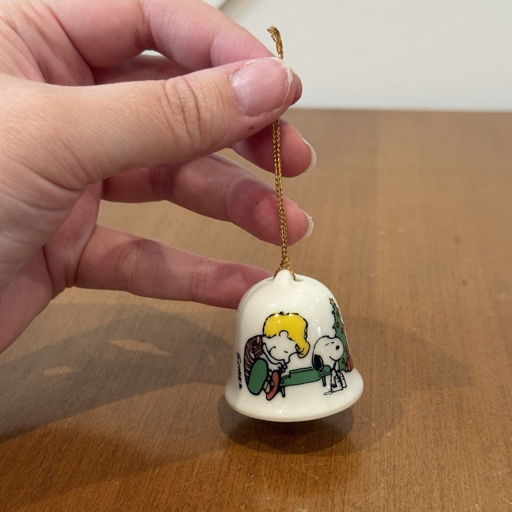 Vintage “1958” Peanuts Snoopy & Schroeder Mini Ceramic Christmas Bell Ornament