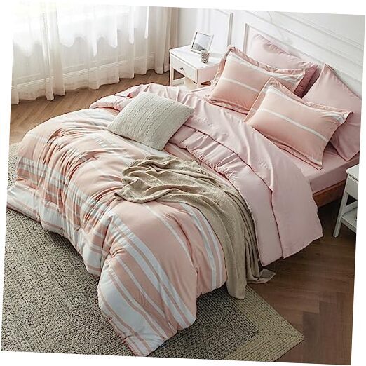 Light Pink Comforter Set 7 Pieces, Light Pink White Queen 15 - Light Pink