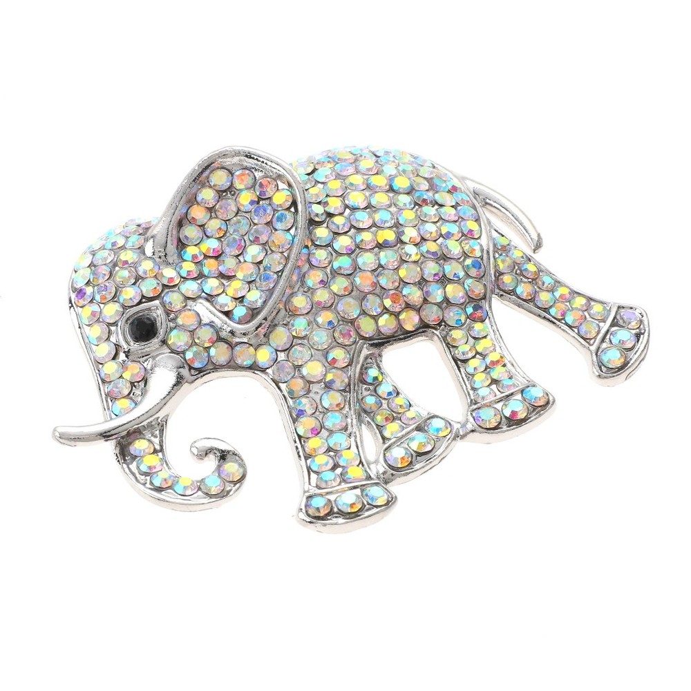 Silver Tone Alloy Metal Large Crystal Elephant Brooch P1599-SAB