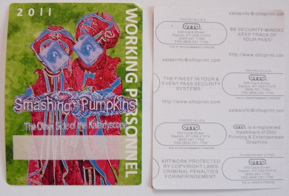 Smashing Pumpkins 2011 Tour Concert Green Working Access Backstage Pass D4
