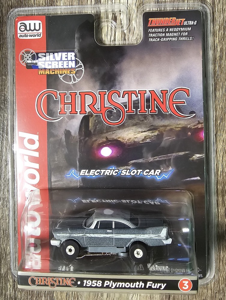Auto World HO Slot Car 1958 Plymouth Fury Christine Gray Silver Screen Edition