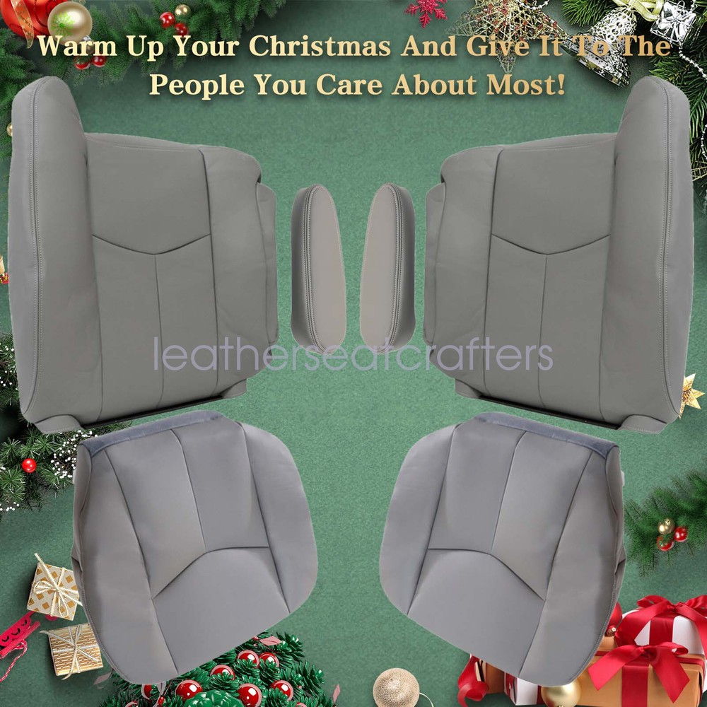 2003-2005 Chevy Silverado Avalanche Gray Leather Front Seat Cover 6X