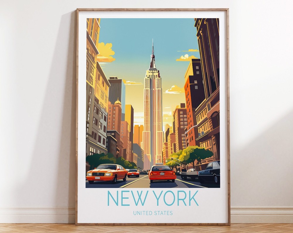New York Travel Poster New York City Poster New York Manhattan Travel Wall Art