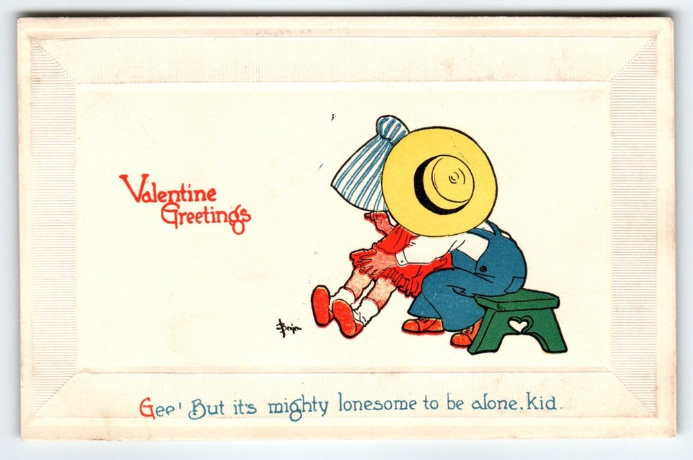 Gibson Children Kids Seated Postcard Valentine Greetings Artist Signed Vintage
