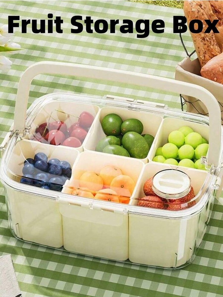 6-layer portable snack box with lid, handle, and divided tray