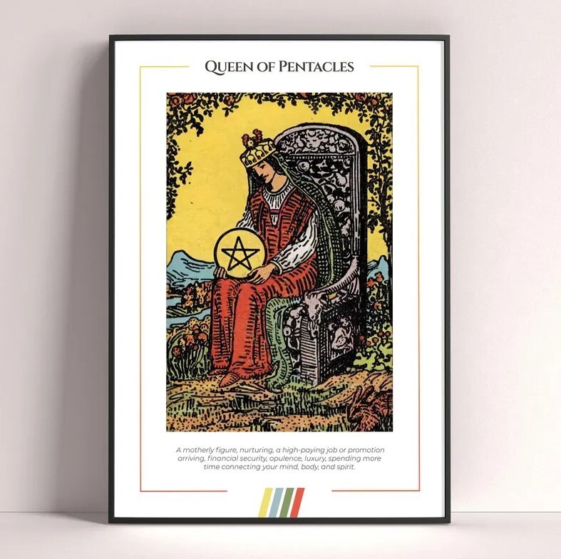 Queen of Pentacles Tarot Card Poster, Tarot Art Print, Tarot Decor, Witchy Gift