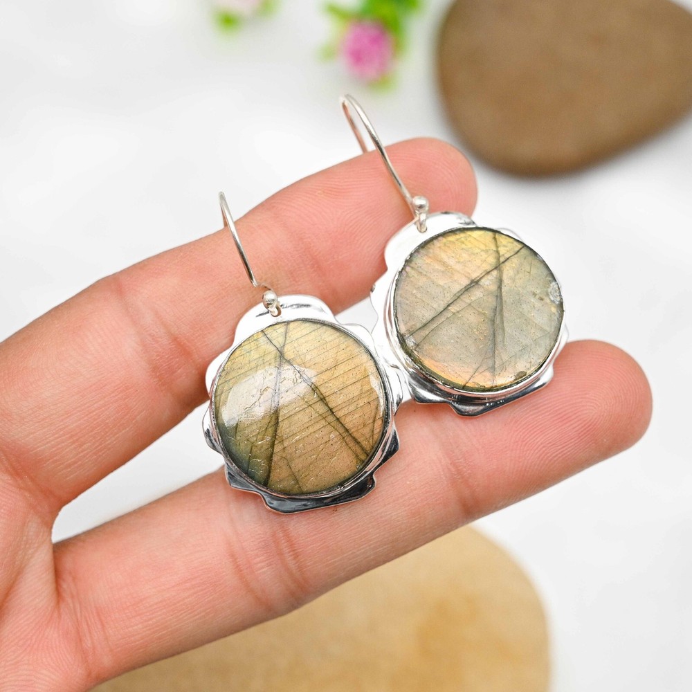 Dainty Labradorite Gemstone Earrings 925 Sterling Silver Handmade Jewelry Gift