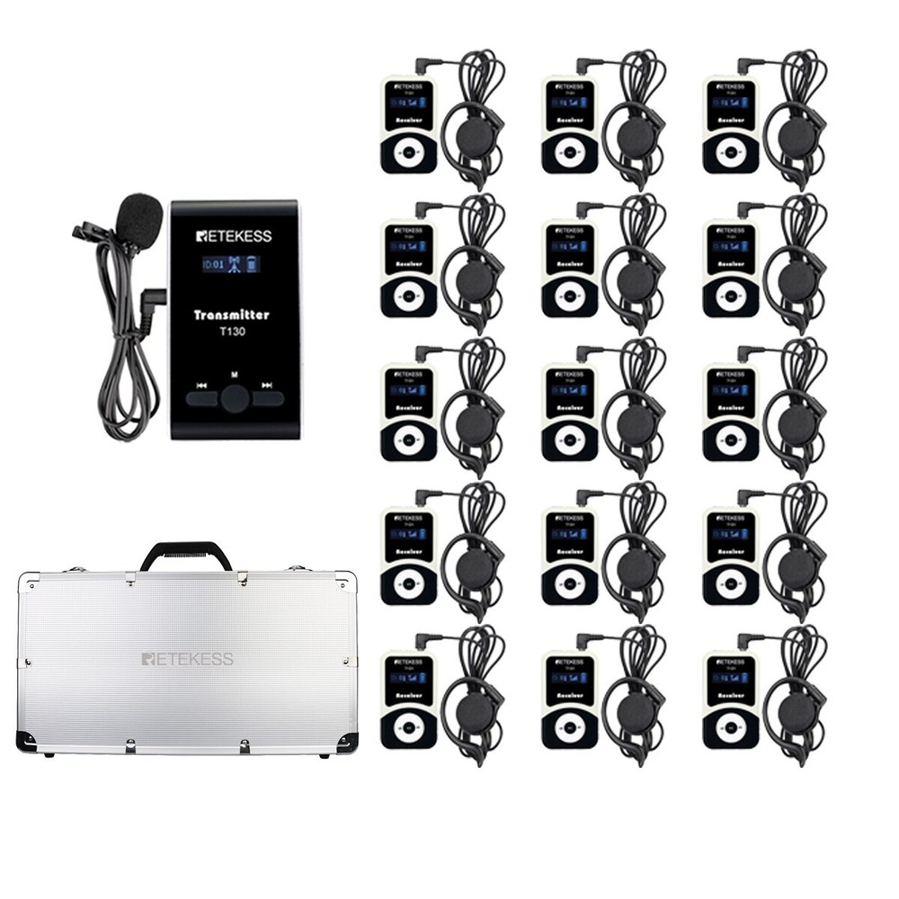 Retekess T130 Wireless Tour Guide System Transmitter 15 Receiver Charging Case