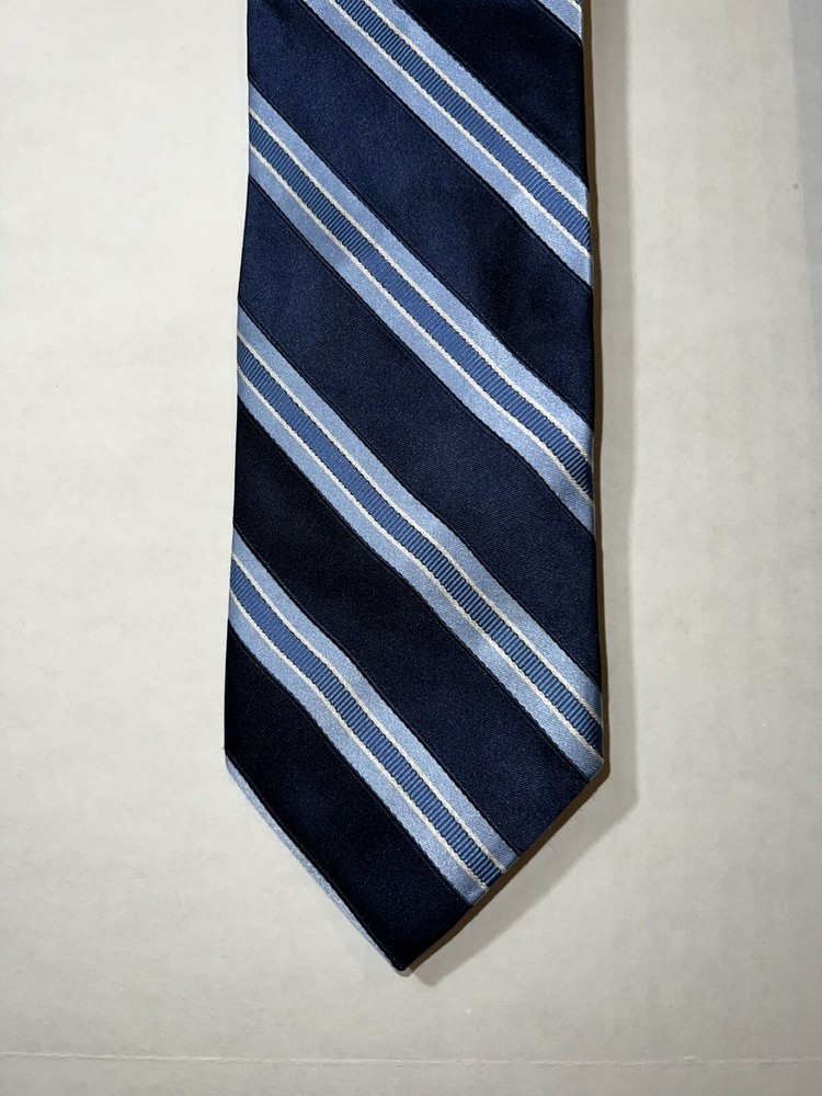 Tommy Hilfiger Mens Blue White Stripe Silk Tie 100% Made in USA