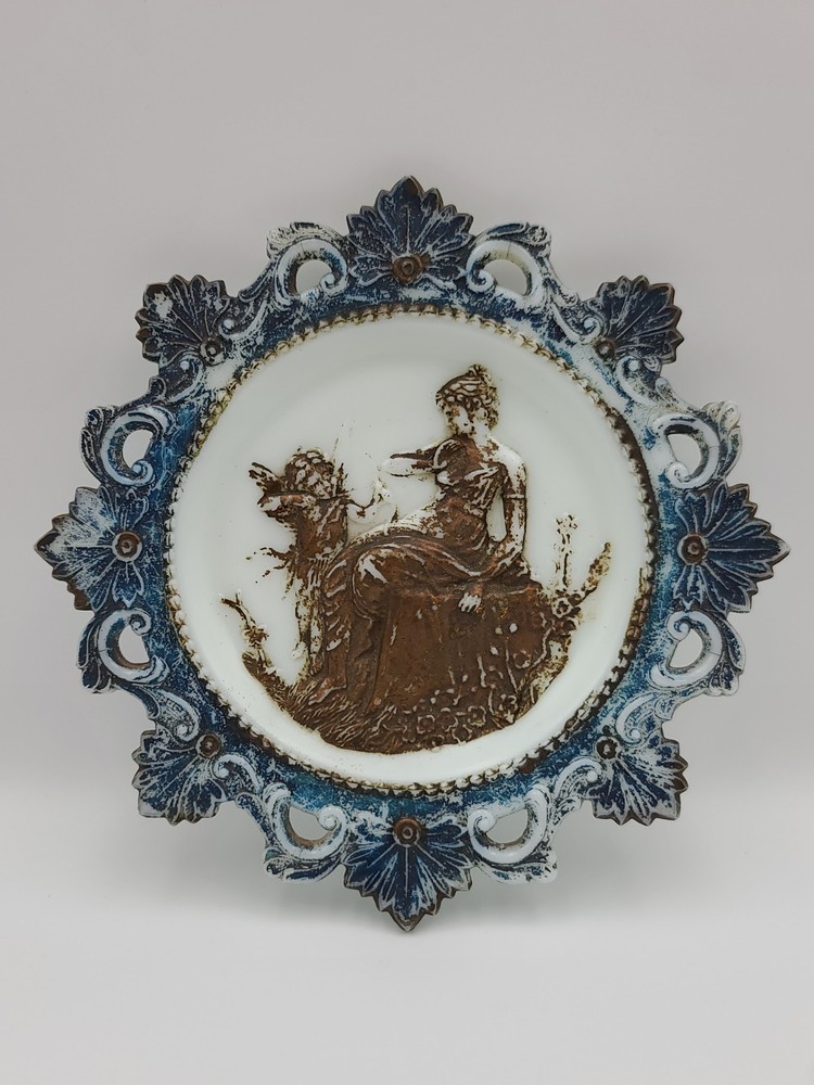 Edwardian 1900s Westmoreland Milk Glass Cupid & Psyche 6.5 Inch Victorian